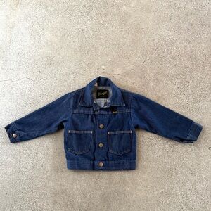 Wrangler Vintage 1960s 1970s Children’s 3T Jean Jacket w/ Harley Davidson Patch